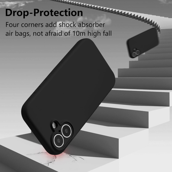Husa de Protectie, , pentru iPhone 16 Plus, Liquid Silicone, cu Microfibra pe Interior, Protectie Antisoc, Compatibil Incarcare Wireless, Negru [3]