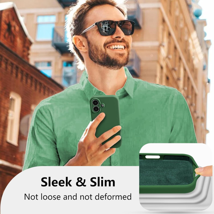 Husa de Protectie, , pentru iPhone 16 Plus, Liquid Silicone, cu Microfibra pe Interior, Protectie Antisoc, Compatibil Incarcare Wireless, Verde [2]