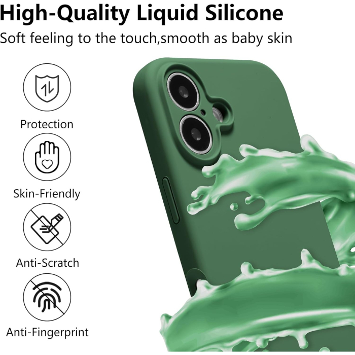 Husa de Protectie, , pentru iPhone 16 Plus, Liquid Silicone, cu Microfibra pe Interior, Protectie Antisoc, Compatibil Incarcare Wireless, Verde [6]
