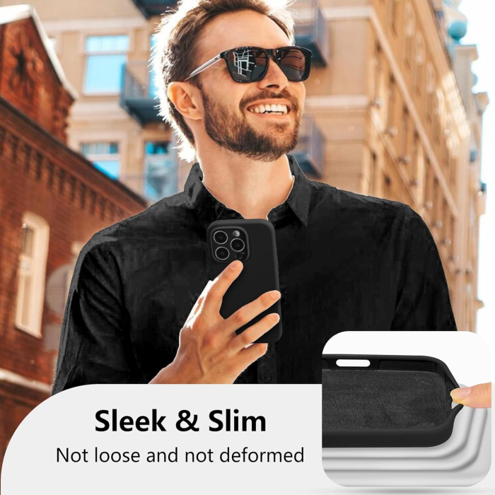 Husa de Protectie, , pentru iPhone 16 Pro, Liquid Silicone, cu Microfibra pe Interior, Protectie Antisoc, Compatibil Incarcare Wireless, Negru [2]