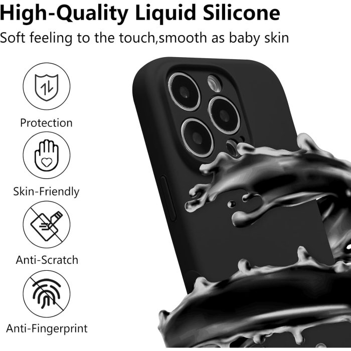 Husa de Protectie, , pentru iPhone 16 Pro, Liquid Silicone, cu Microfibra pe Interior, Protectie Antisoc, Compatibil Incarcare Wireless, Negru [6]