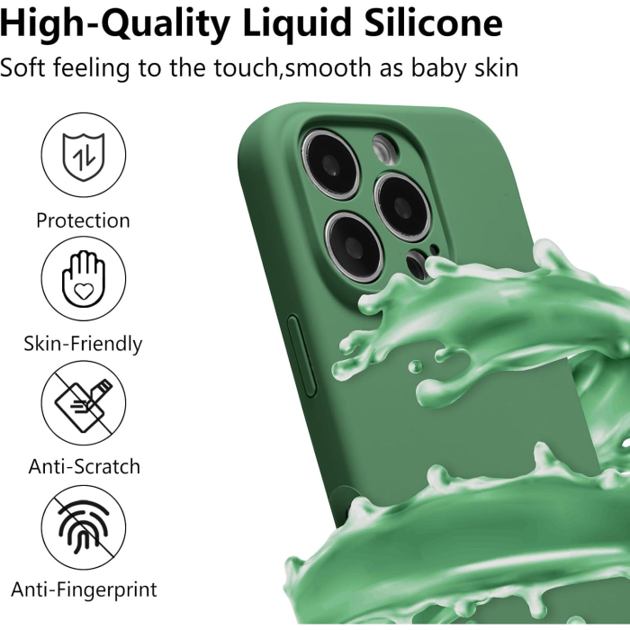 Husa de Protectie, , pentru iPhone 16 Pro, Liquid Silicone, cu Microfibra pe Interior, Protectie Antisoc, Compatibil Incarcare Wireless, Verde [6]