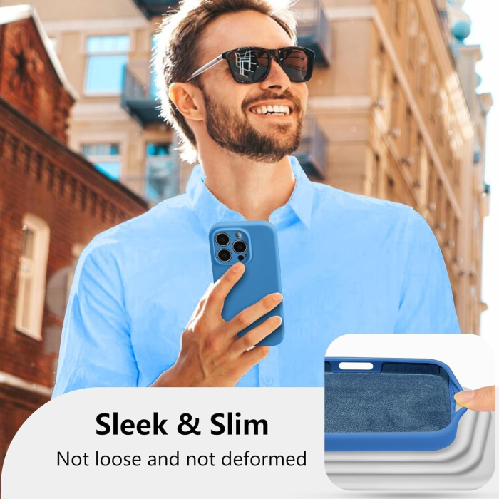 Husa de Protectie, , pentru iPhone 16 Pro Max, Liquid Silicone, cu Microfibra pe Interior, Protectie Antisoc, Compatibil Incarcare Wireless, Albastru [2]