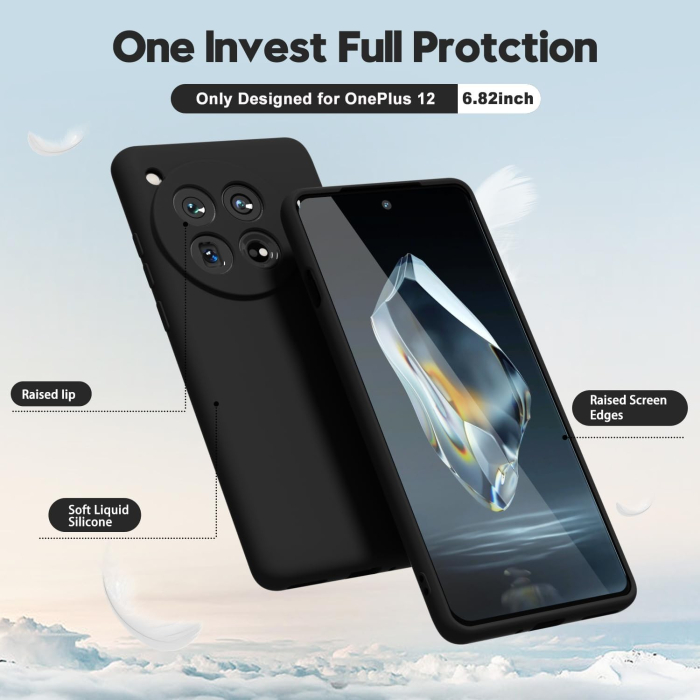 Husa de Protectie, , pentru OnePlus 12 5G, Liquid Silicone, cu Microfibra pe Interior, Protectie Antisoc, Compatibil Incarcare Wireless, Negru [6]