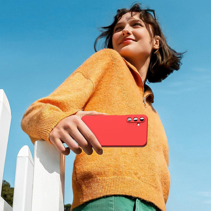 Husa de Protectie, , pentru Samsung Galaxy A15, Liquid Silicone, cu Microfibra pe Interior, Protectie Antisoc, Compatibil Incarcare Wireless, Rosu [2]