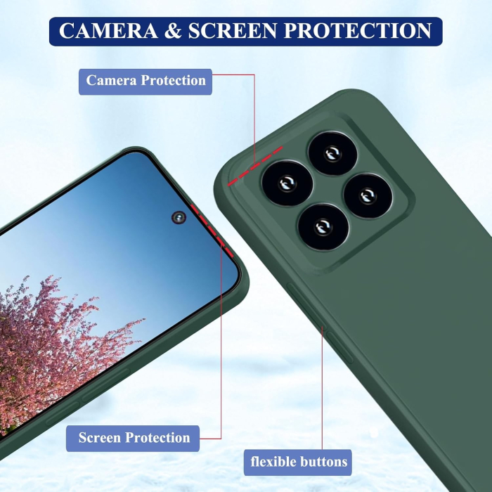 Husa de Protectie, , pentru Xiaomi 14, Liquid Silicone, cu Microfibra pe Interior, Protectie Antisoc, Compatibil Incarcare Wireless, Verde [6]