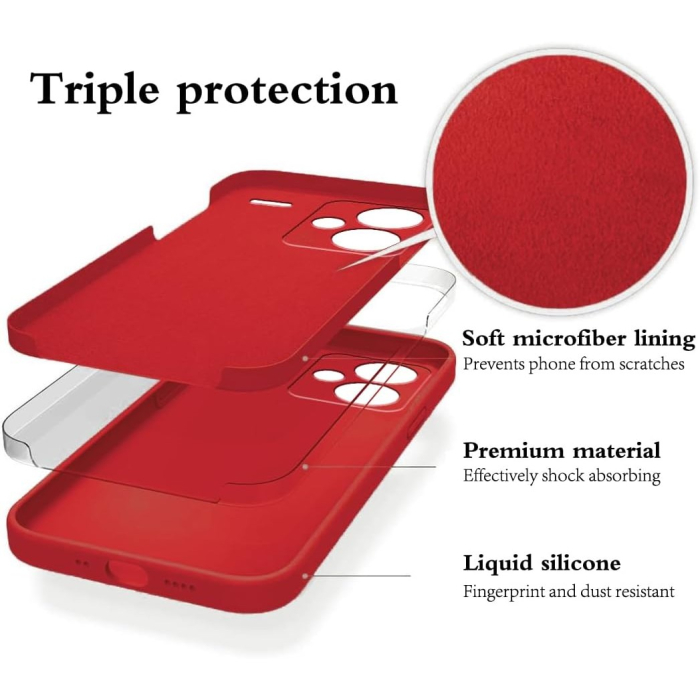 Husa de Protectie, , pentru Xiaomi Redmi Note 13 Pro Plus 5G, Liquid Silicone, cu Microfibra pe Interior, Protectie Antisoc, Compatibil Incarcare Wireless, Rosu [2]