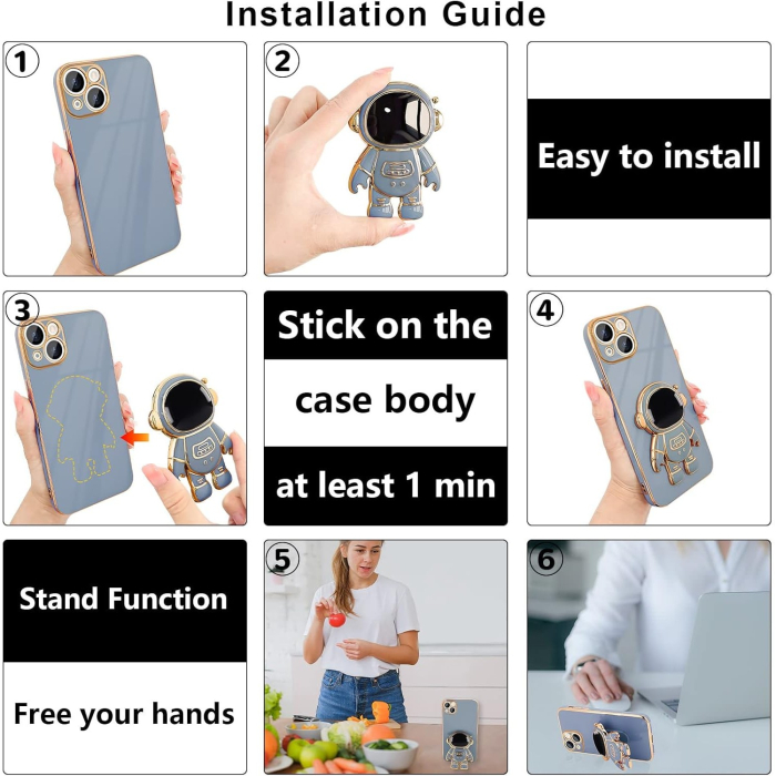 Husa de Protectie TPU 2in1, , pentru Apple iPhone 14, Astronaut cu Suport, Antisoc, Rezistenta la Impact, Protectie Camera, Albastru [12]