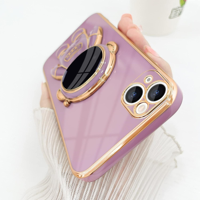 Husa de Protectie TPU 2in1, , pentru Apple iPhone 14, Astronaut cu Suport, Antisoc, Rezistenta la Impact, Protectie Camera, Mov [7]