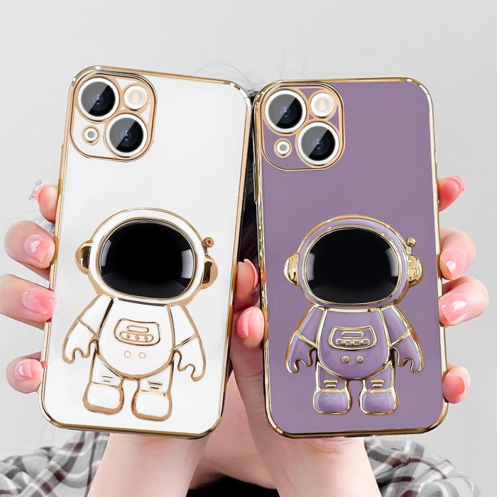Husa de Protectie TPU 2in1, , pentru Apple iPhone 14, Astronaut cu Suport, Antisoc, Rezistenta la Impact, Protectie Camera, Mov [4]