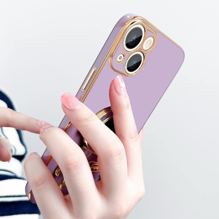 Husa de Protectie TPU 2in1, , pentru Apple iPhone 14, Astronaut cu Suport, Antisoc, Rezistenta la Impact, Protectie Camera, Mov [6]