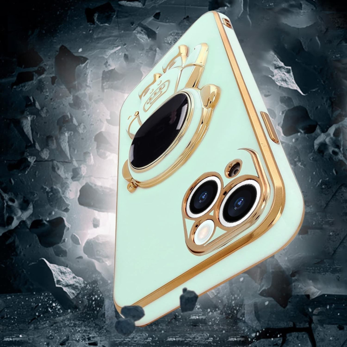 Husa de Protectie TPU 2in1, , pentru Apple iPhone 14, Astronaut cu Suport, Antisoc, Rezistenta la Impact, Protectie Camera, Verde [6]
