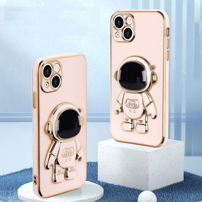 Husa de Protectie TPU 2in1, , pentru Apple iPhone 14 Plus, Astronaut cu Suport, Antisoc, Rezistenta la Impact, Protectie Camera, Roz [6]
