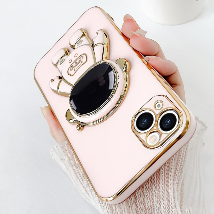 Husa de Protectie TPU 2in1, , pentru Apple iPhone 14 Plus, Astronaut cu Suport, Antisoc, Rezistenta la Impact, Protectie Camera, Roz [9]