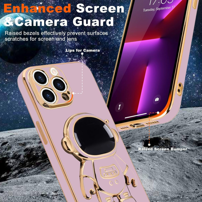 Husa de Protectie TPU 2in1, , pentru Apple iPhone 14 Pro, Astronaut cu Suport, Antisoc, Rezistenta la Impact, Protectie Camera, Mov [4]