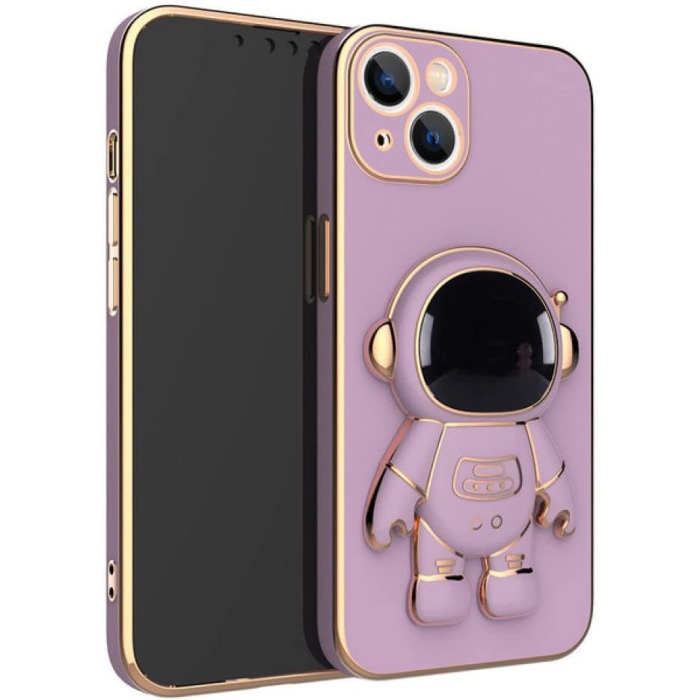 Husa de Protectie TPU 2in1, , pentru Apple iPhone 15, Astronaut cu Suport, Antisoc, Rezistenta la Impact, Protectie Camera, Mov [8]