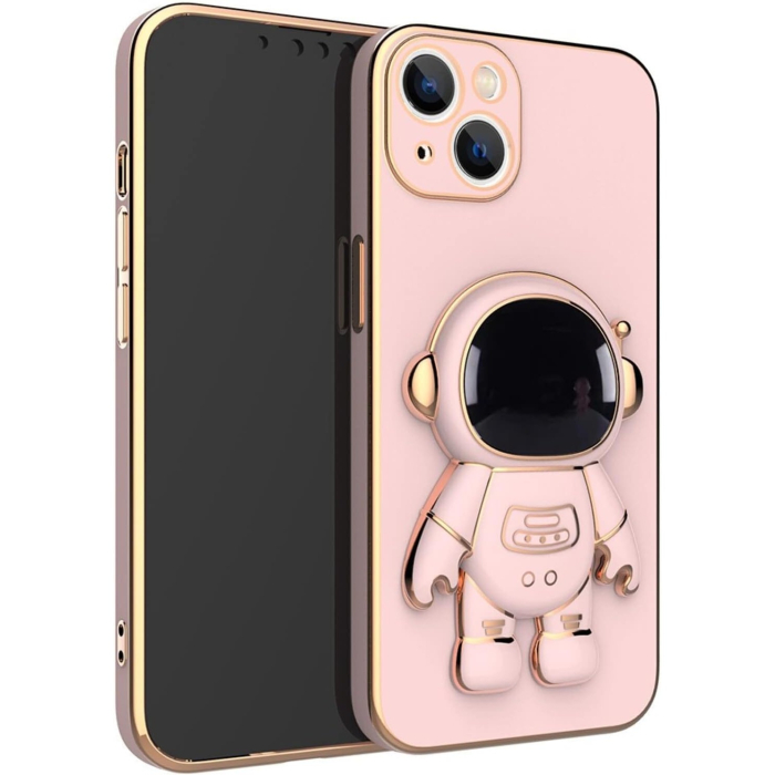 Husa de Protectie TPU 2in1, , pentru Apple iPhone 15, Astronaut cu Suport, Antisoc, Rezistenta la Impact, Protectie Camera, Roz [5]