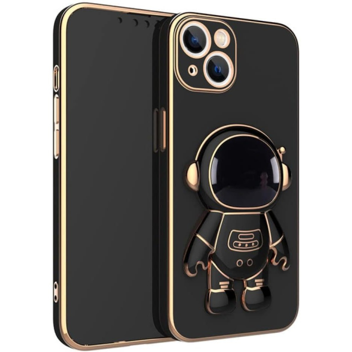 Husa de Protectie TPU 2in1, , pentru Apple iPhone 15 Plus, Astronaut cu Suport, Antisoc, Rezistenta la Impact, Protectie Camera, Negru [8]