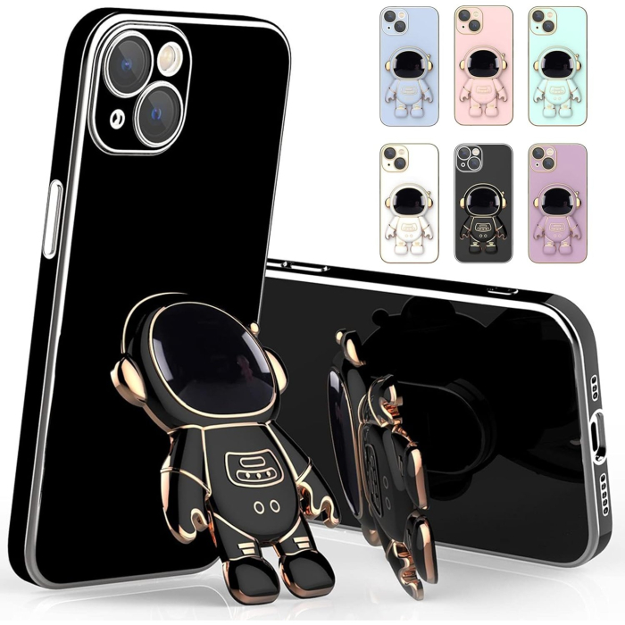 Husa de Protectie TPU 2in1, , pentru Apple iPhone 15 Plus, Astronaut cu Suport, Antisoc, Rezistenta la Impact, Protectie Camera, Negru [2]