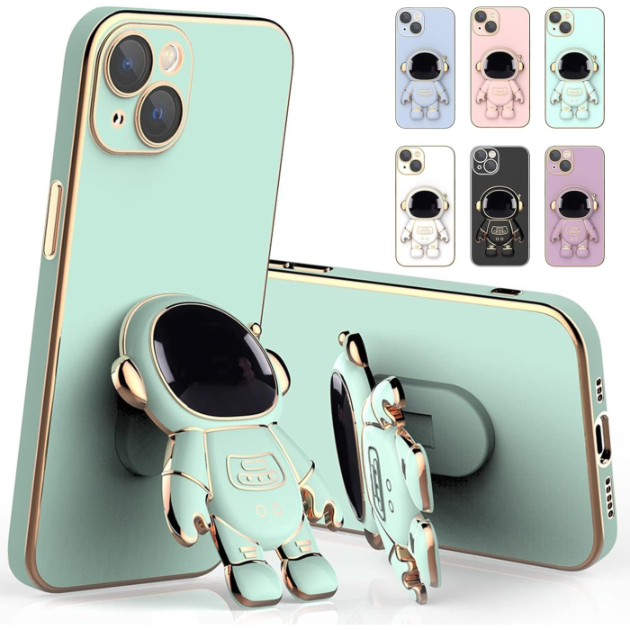Husa de Protectie TPU 2in1, , pentru Apple iPhone 15 Plus, Astronaut cu Suport, Antisoc, Rezistenta la Impact, Protectie Camera, Verde [3]