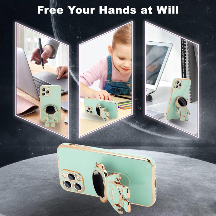 Husa de Protectie TPU 2in1, , pentru Apple iPhone 15 Pro Max, Astronaut cu Suport, Antisoc, Rezistenta la Impact, Protectie Camera, Verde [3]