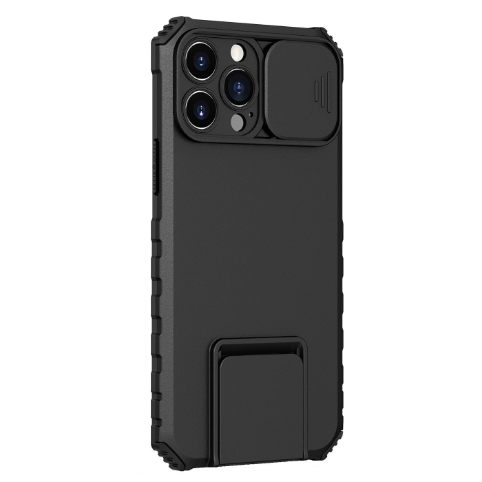 Husa Defender cu Stand pentru iPhone 12, Negru, Suport reglabil, Antisoc, Protectie glisanta pentru camera,  [3]