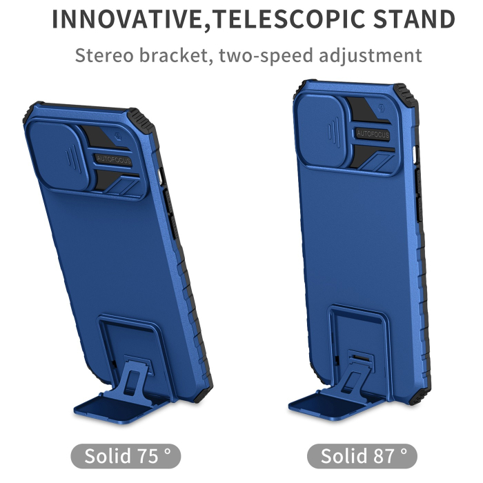 Husa Defender cu Stand pentru iPhone 13, Albastru, Suport reglabil, Antisoc, Protectie glisanta pentru camera,  [3]