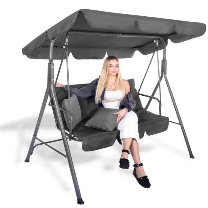 Husa din panza pentru leagan de gradina mare, viziera acoperis, 220x115 cm, gri [8]