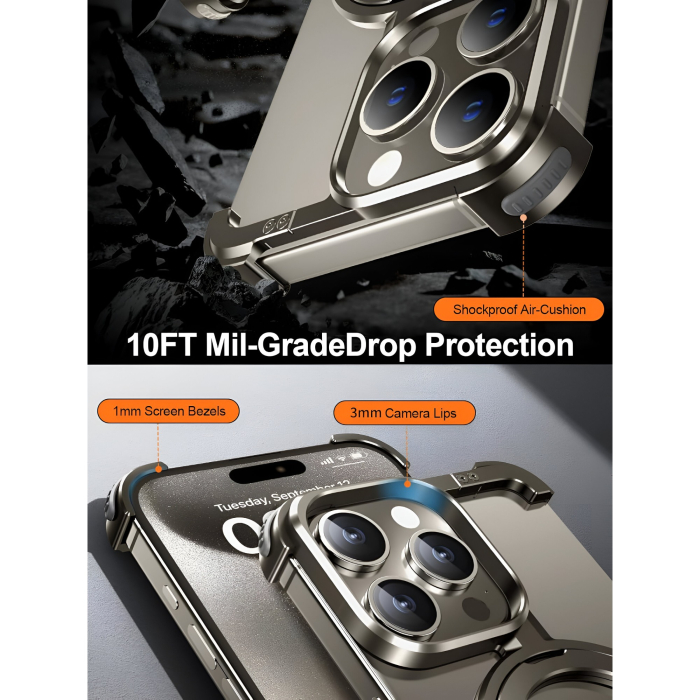 Husa MagSafe Metalica Compatibila cu iPhone 15 Pro, , Clear Case, Aliaj de Aluminiu, cu Magnet, fara Rama, Antisoc, Antizgariere, Incarcare Wireless, Gri Metalizat [3]