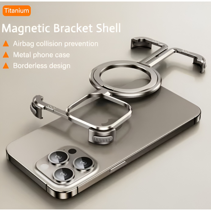 Husa MagSafe Metalica Compatibila cu iPhone 15 Pro, , Clear Case, Aliaj de Aluminiu, cu Magnet, fara Rama, Antisoc, Antizgariere, Incarcare Wireless, Gri Metalizat [7]