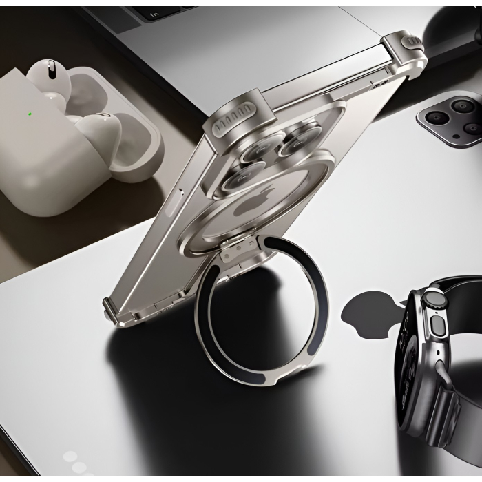 Husa MagSafe Metalica Compatibila cu iPhone 15 Pro, , Clear Case, Aliaj de Aluminiu, cu Magnet, fara Rama, Antisoc, Antizgariere, Incarcare Wireless, Gri Metalizat [9]