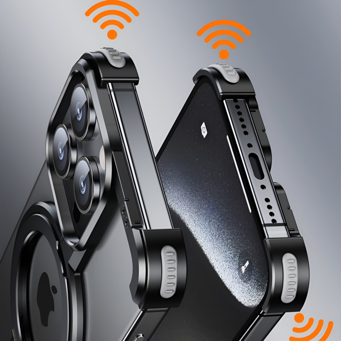 Husa MagSafe Metalica Compatibila cu iPhone 15 Pro, , Clear Case, Aliaj de Aluminiu, cu Magnet, fara Rama, Antisoc, Antizgariere, Incarcare Wireless, Negru Metalizat [8]