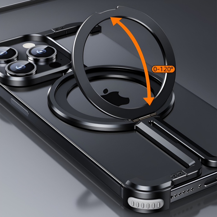 Husa MagSafe Metalica Compatibila cu iPhone 15 Pro, , Clear Case, Aliaj de Aluminiu, cu Magnet, fara Rama, Antisoc, Antizgariere, Incarcare Wireless, Negru Metalizat [12]