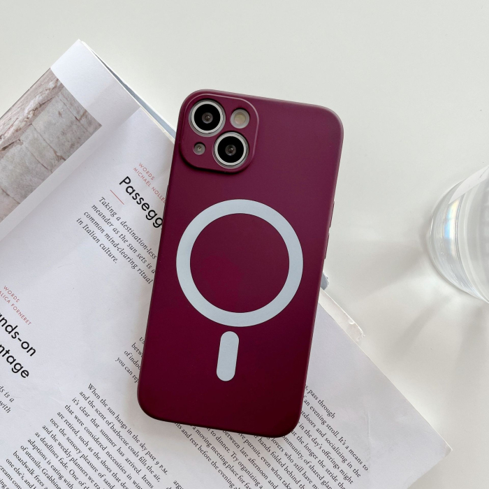 Husa MagSafe pentru Apple iPhone 12, Silicon, Protectie pentru camera, Magnetica, Incarcare Wireless, , Visiniu [2]