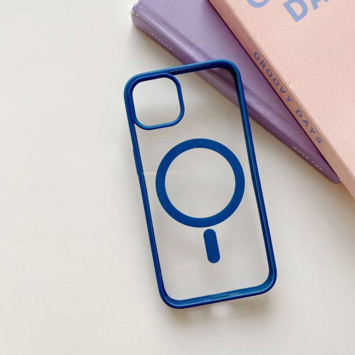 Husa MagSafe pentru Apple iPhone 13 Pro, Full Cover, Frosted Acrylic Color Big Hole, Magnetica, Incarcare Wireless, , Albastru [4]