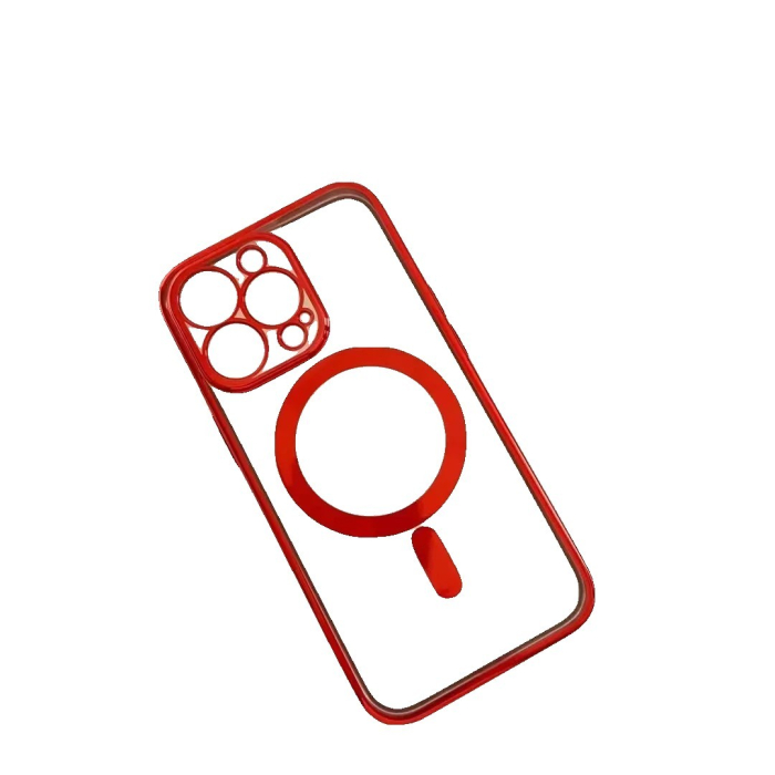 Husa MagSafe pentru Apple iPhone 13 Pro, Protectie camera, Full TPU, Margini colorate Electroplating, Magnetica, Incarcare Wireless, , Rosu [4]