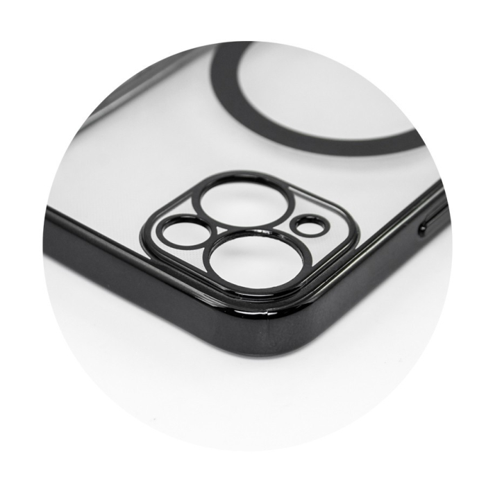 Husa MagSafe pentru Apple iPhone 14 Pro Max, Full Cover, Protectie camera, Margini colorate Electroplating, Magnetica, Incarcare Wireless, , Negru [5]