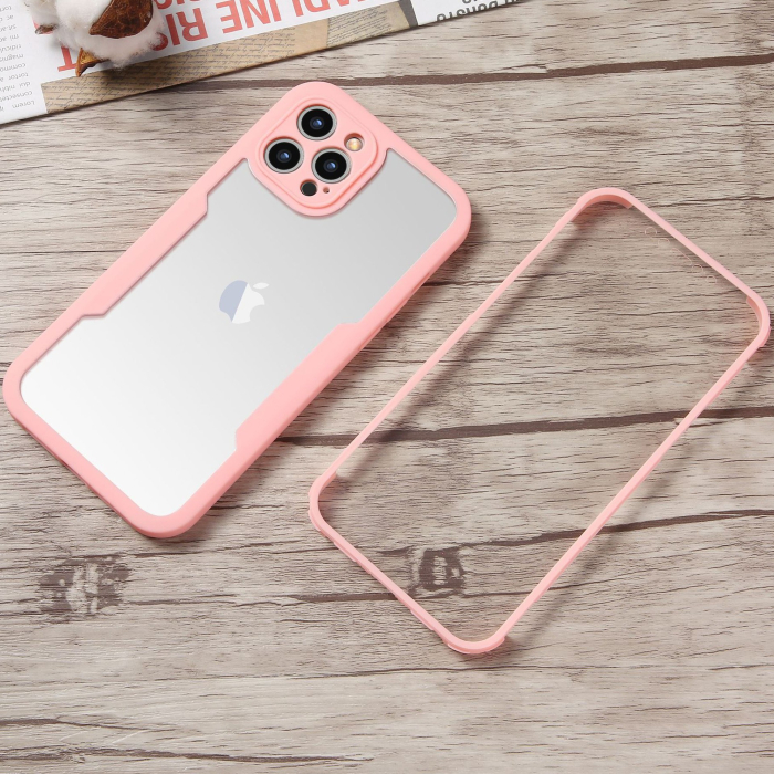 Husa Max Defence pentru iPhone 12 Pro Max, Bumper Roz, Fata Dubla Transparenta, Protectie Antisoc Full 360 ( fata, spate, margini ),  [4]