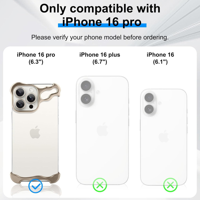 Husa Metalica Compatibila cu iPhone 16 Pro, , Protectie pentru Colturile Telefonului si Camera, Aliaj, Antisoc, Antizgariere, Auriu [6]