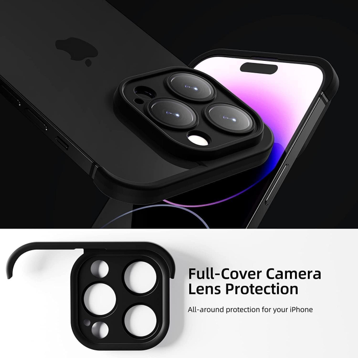 Husa Metalica Edgeless Compatibila cu iPhone 15 Pro, , Protectie pentru Colturi si Camera, Aliaj, Antisoc, Antizgariere, Negru Metalizat [4]