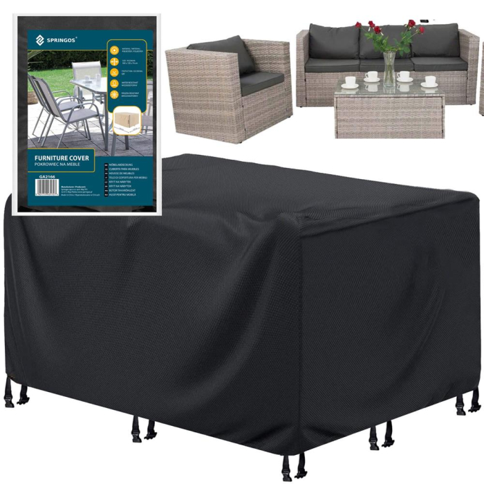 Husa mobilier gradina, impermeabila, cu protectie UV, 180x120x74cm, negru [27]
