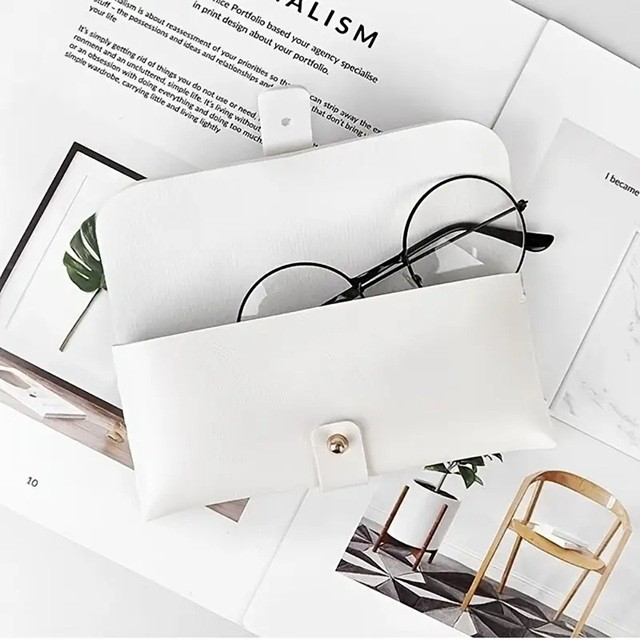 Husa Ochelari, , din Piele Ecologica, 17 x 8.5 cm, Alb [3]