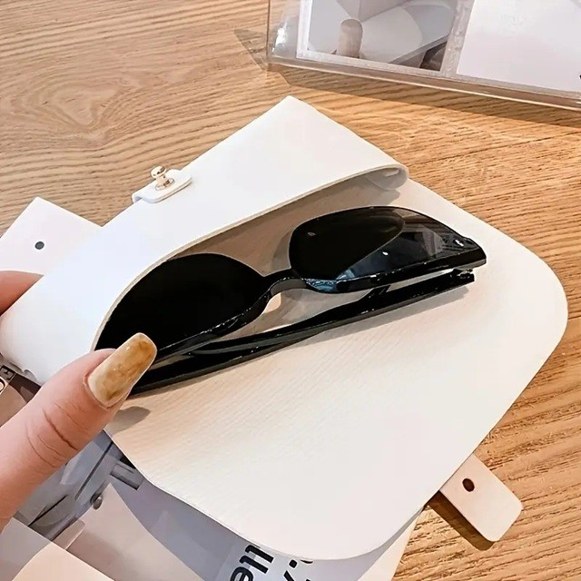 Husa Ochelari, , din Piele Ecologica, 17 x 8.5 cm, Alb [4]