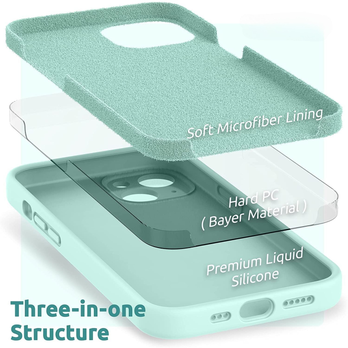 Husa pentru Apple iPhone 14 Pro , Liquid Silicone, cu Microfibra pe interior, Protectie Antisoc, Light Cyan [5]