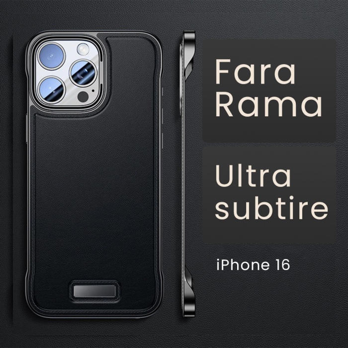 Husa pentru iPhone 16, husa de protectie pentru telefon, , Design Modern fara margini,din Piele PU, Subtire, Negru [2]