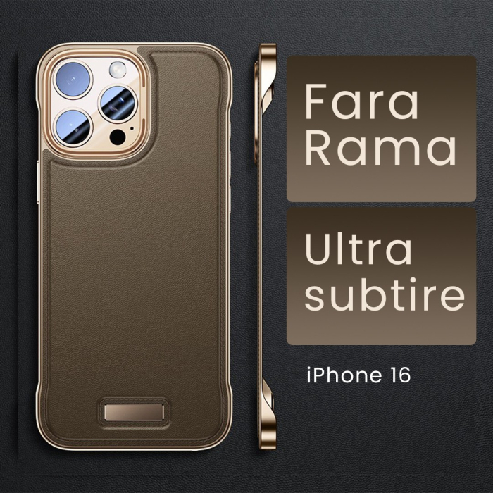 Husa pentru iPhone 16, husa de protectie pentru telefon, , Design Modern fara margini, Subtire, din Piele PU, Desert Gold [2]