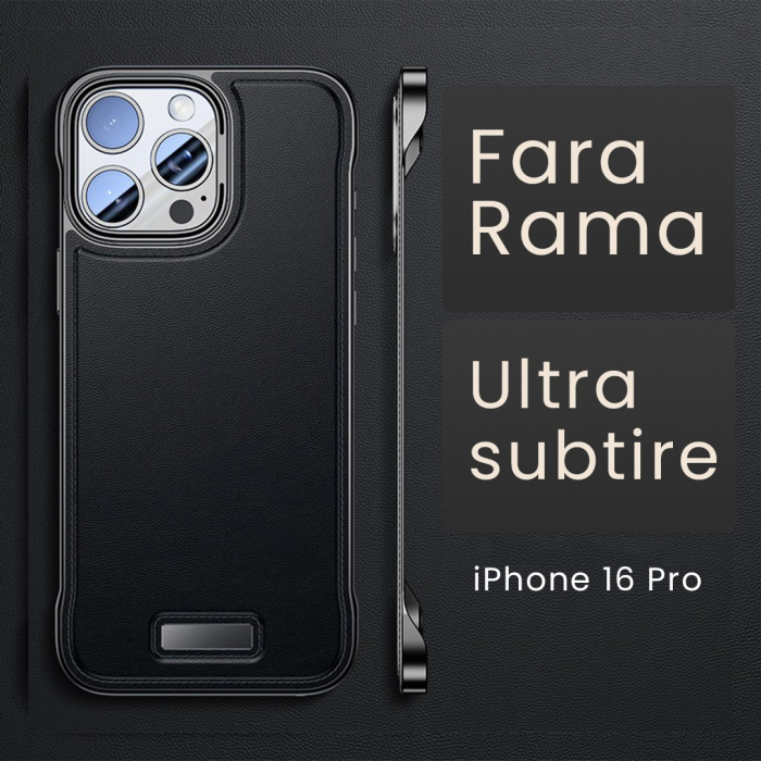 Husa pentru iPhone 16 Pro, husa de protectie pentru telefon, , Design Modern fara margini, din Piele PU, Subtire, Negru [2]