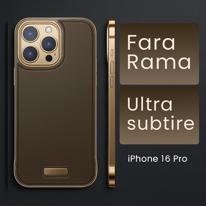 Husa pentru iPhone 16 Pro Max, husa de protectie pentru telefon, , Design Modern fara margini, Subtire, din Piele PU, Desert Gold [2]