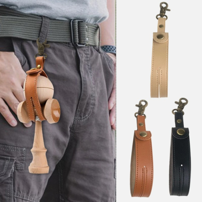 Husa pentru Kendama, , Husa de Depozitare pentru Kendama, din Piele Ecologica, Catarama cu Agatare pentru Transportare, Model Breloc Simplu, 19.5 x 2.5 cm, Apricot [4]