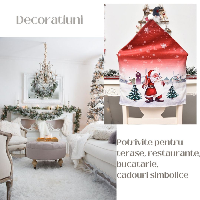 Husa pentru scaun , tematica Craciun, material textil/poliester, 61 x 47 cm, rosu [2]